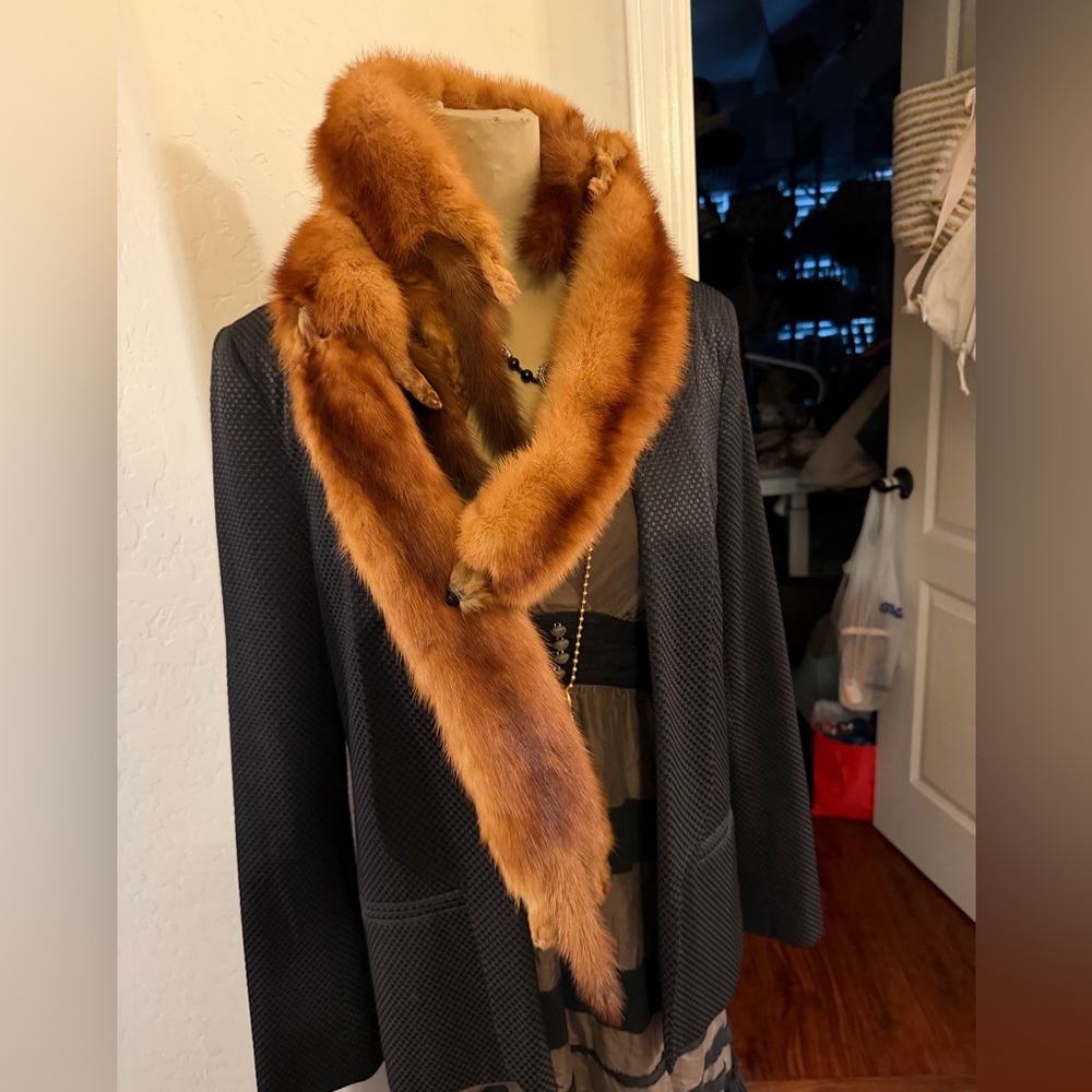 50’s Red Mink pelt fur vintage stole Gorgeous